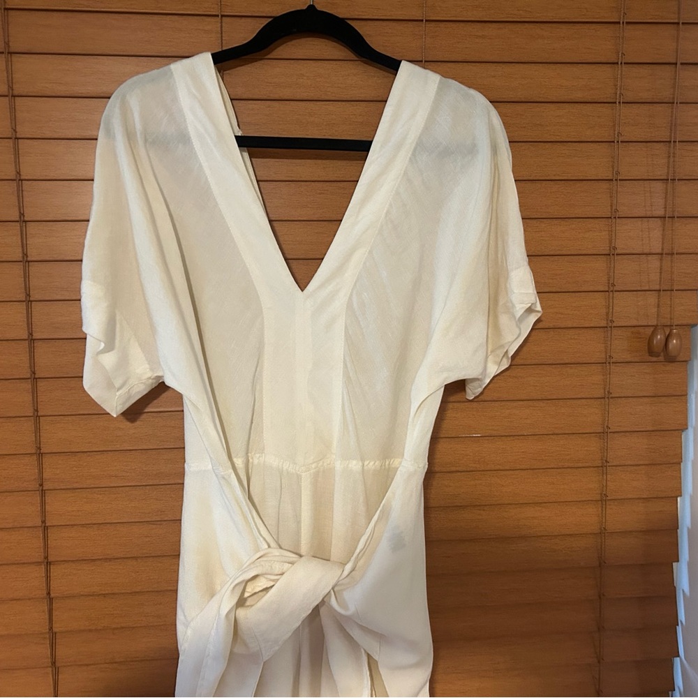 FP Linen - Elegant Cream Tie-Front Jumpsuit - Picture 2 of 5